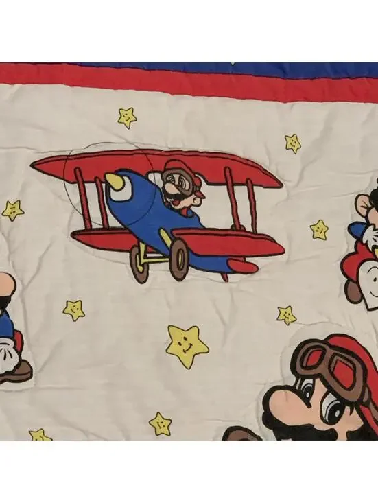 Vintage Super Mario Nintendo Baby Blanket Quilt Comforter 32”x41” crib size - Picture 6 of 9